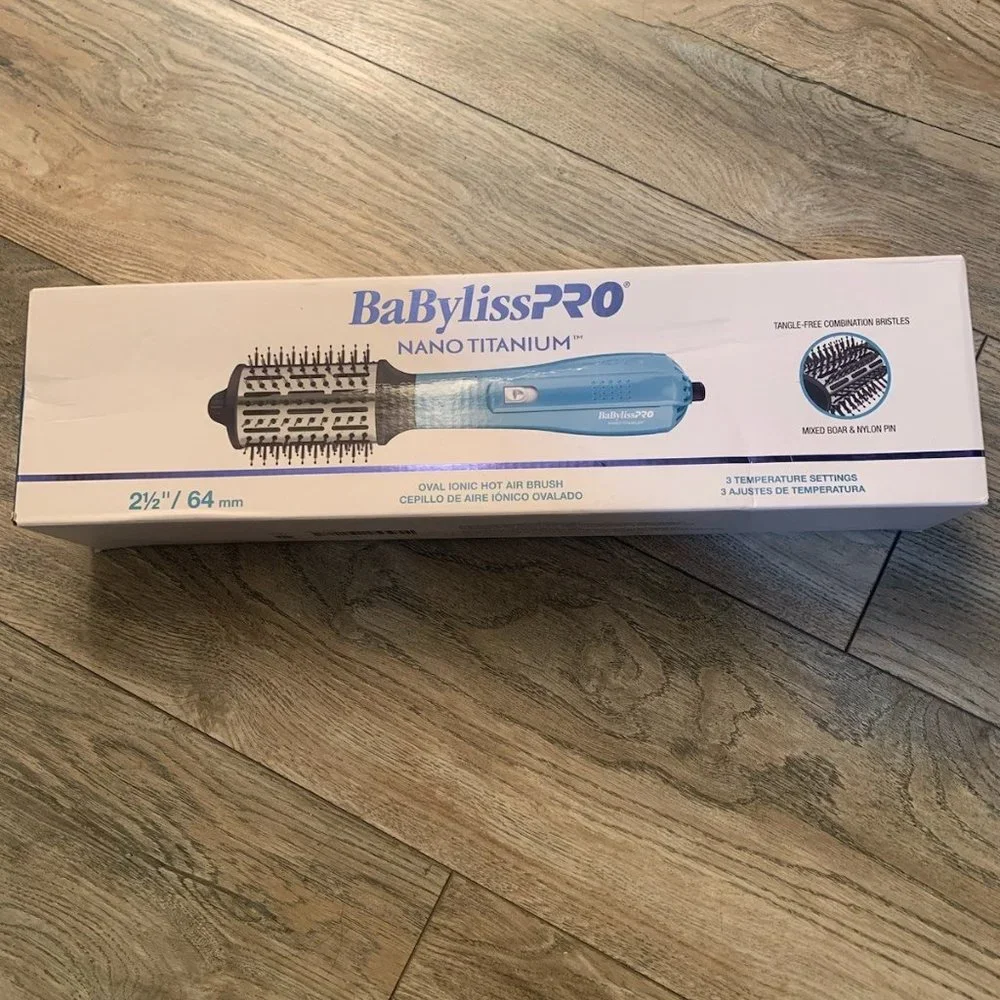 NEW BABYLISSPRO NANO TITANIUM OVAL IONIC HOT AIR BRUSH 2 1/2